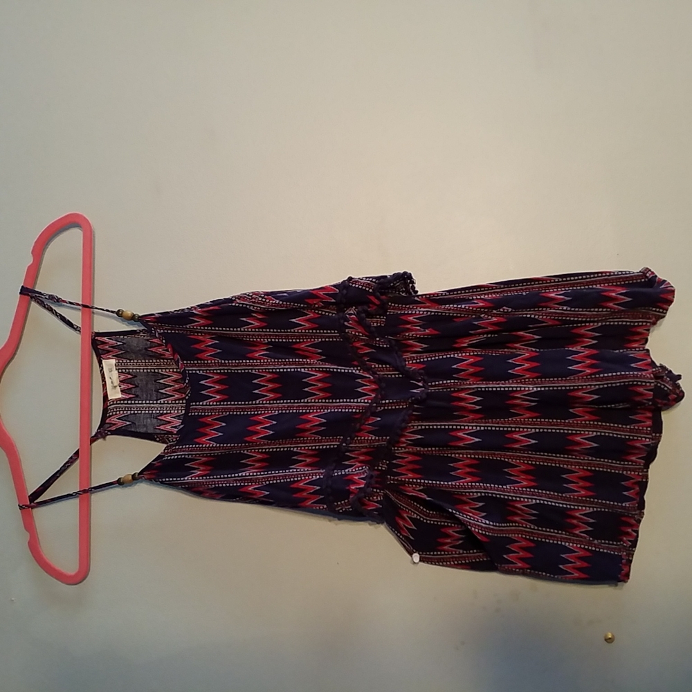 ROMPER XS RED WHITE NAVY POCKETS Adj spaghetti straps W/beads pompom